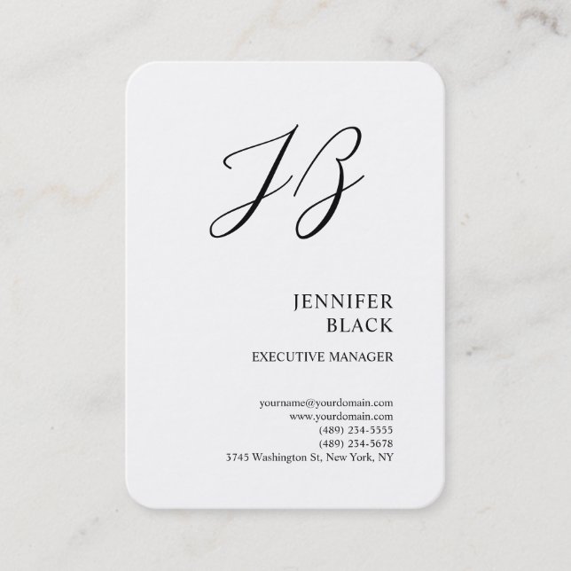 Monogram Minimalist Modern Plain White Business Card (Front)