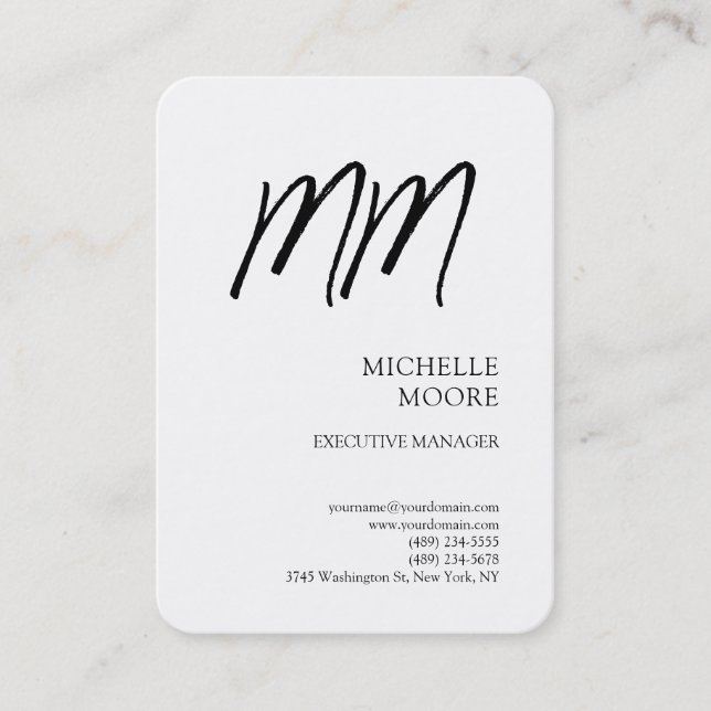 Monogram Minimalist Modern Plain White Business Card (Front)