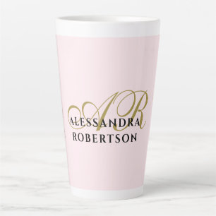 Monogram Minimalist Pastel Pink Gold Black Name  Latte Mug