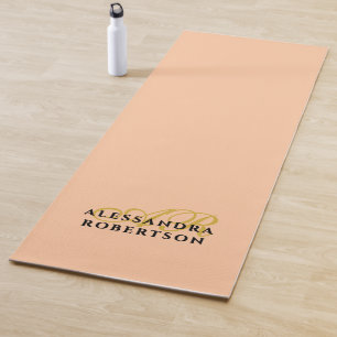 Monogram Minimalist Peach Gold Initials Black Chic Yoga Mat