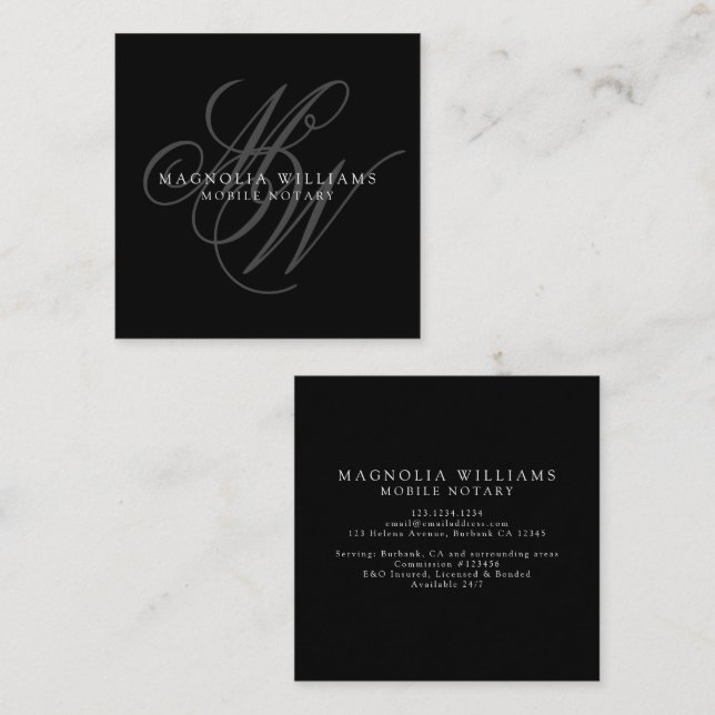 Monogram Minimalist Public Notary  Square Business Card (Front/Back)