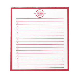 Monogram Minimalist Red Name To Do List Notepad