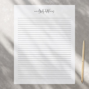 Monogram Minimalist Script Name Stationery Paper