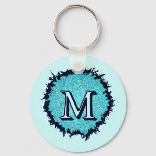 Monogram minimalist simple chic blue abstract key ring