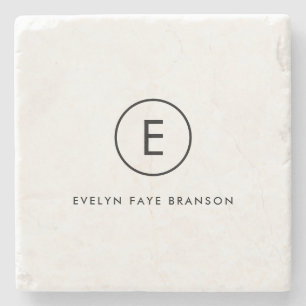 Monogram Minimalist Simple Initial Name Marble Stone Coaster