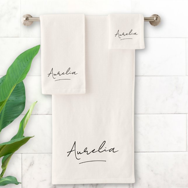 Monogram Minimalist Stylish Neutral Elegant Simple Bath Towel Set (Creator Uploaded)