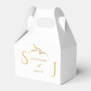 Monogram Minimalist White and Gold Modern Wedding Favour Box