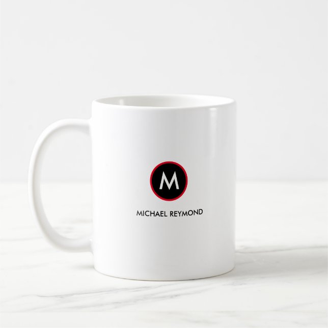 monogram minimalist white coffee mug (Left)