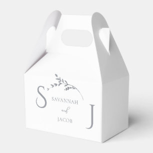 Monogram Minimalist White & Silver Modern Wedding Favour Box