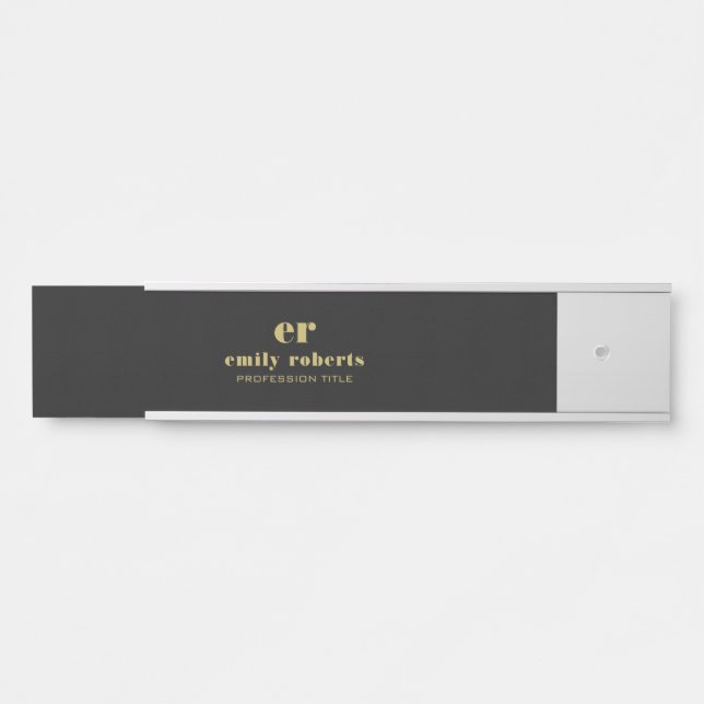 Monogram Minimalistic Black Linen Gold Typography Door Sign (Front)