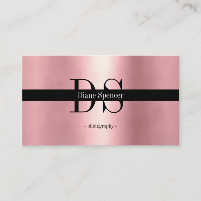 monogram, minimalistic rosegold black business car business card (Front)