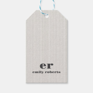 Monogram Minimalistic White Burlap Gray Typography Gift Tags