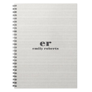 Monogram Minimalistic White Burlap Gray Typography Notebook