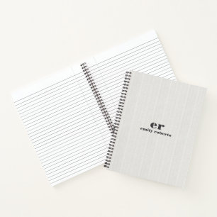 Monogram Minimalistic White Burlap Gray Typography Notebook