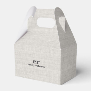 Monogram Minimalistic White Burlap Grey Typography Favour Box