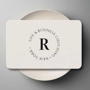 Monogram, Minimum Beige Business Card