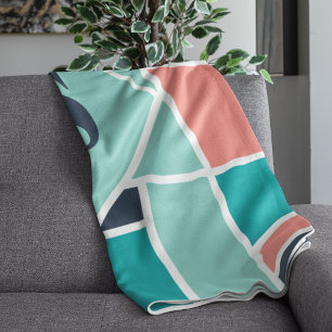 Monogram Mint and Coral Geometric Art Fleece Blanket