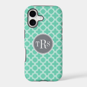 Monogram Mint and Grey Quatrefoil Pattern