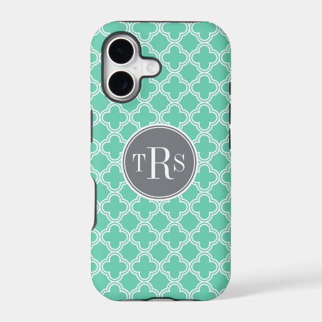 Monogram Mint and Grey Quatrefoil Pattern (Back)