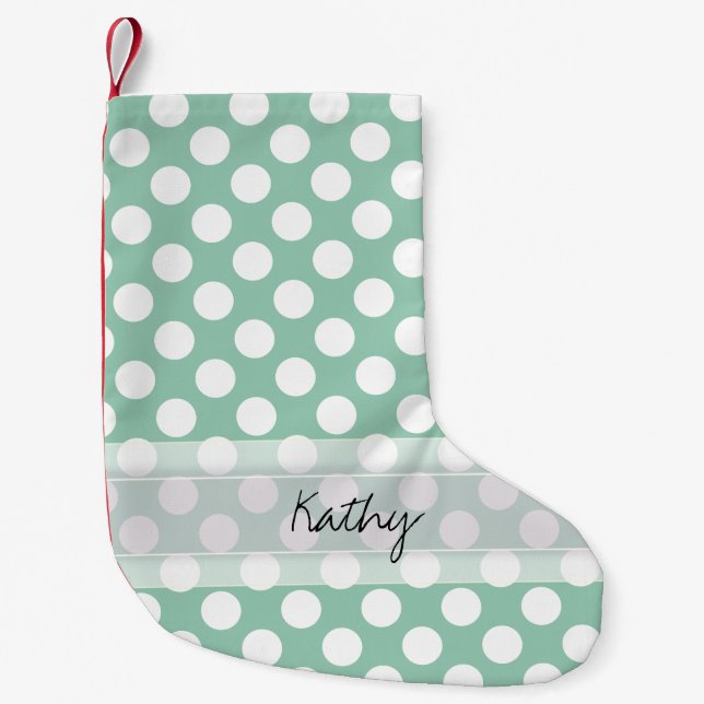 Monogram Mint Green Cute Chic Polka Dot Pattern Small Christmas Stocking (Front)