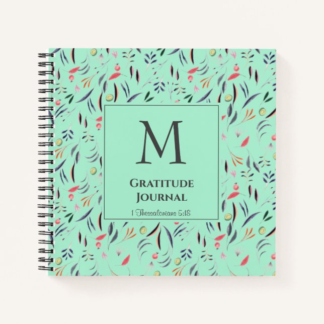 Monogram | Mint Green | Floral | GRATITUDE JOURNAL (Front)