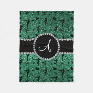 Monogram mint green glitter gymnastics hearts fleece blanket