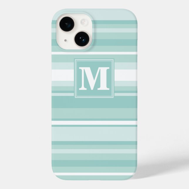 Monogram mint green stripes Case-Mate iPhone case (Back)