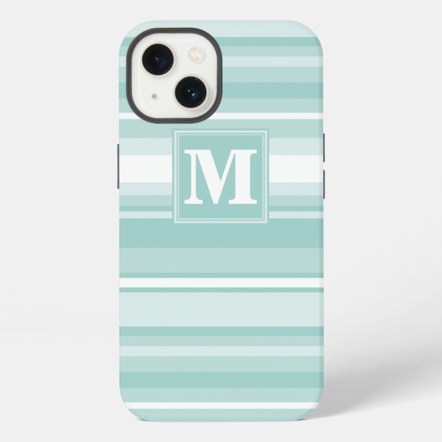 Monogram mint green stripes Case-Mate iPhone case (Back)