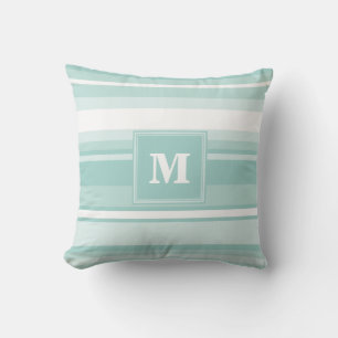 Monogram mint green stripes cushion