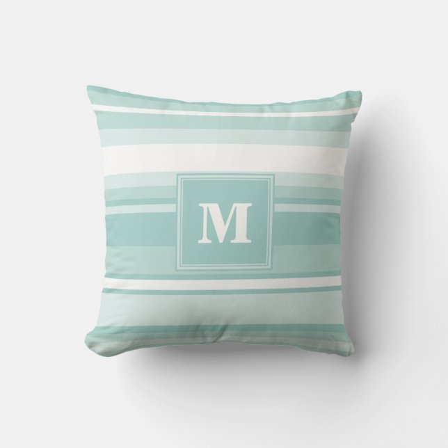 Monogram mint green stripes cushion (Front)