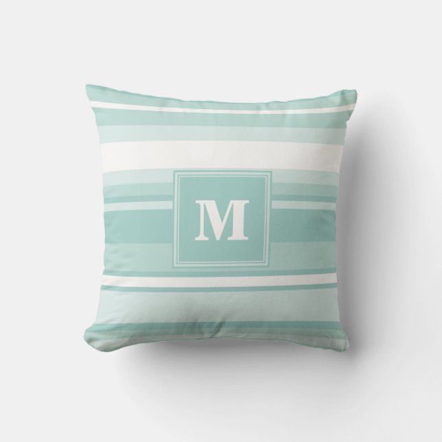 Monogram mint green stripes cushion (Front)