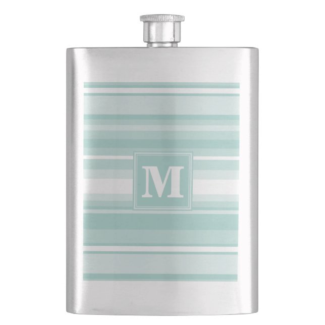Monogram mint green stripes hip flask (Front)