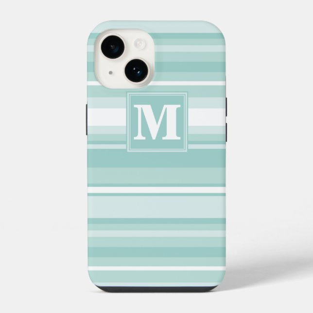 Monogram mint green stripes iPhone case (Back)