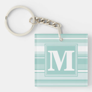 Monogram mint green stripes key ring