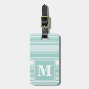 Monogram mint green stripes luggage tag