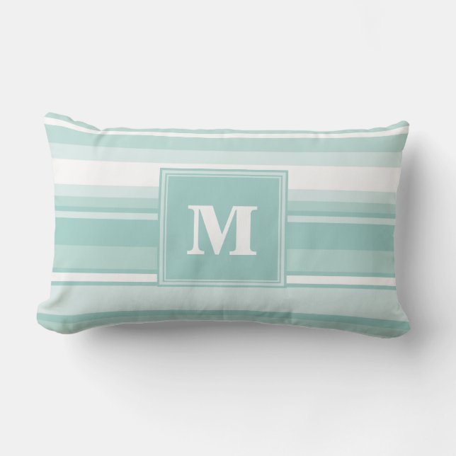 Monogram mint green stripes lumbar cushion (Front)