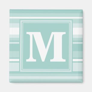 Monogram mint green stripes magnet
