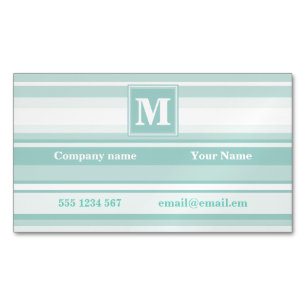 Monogram mint green stripes magnetic business card