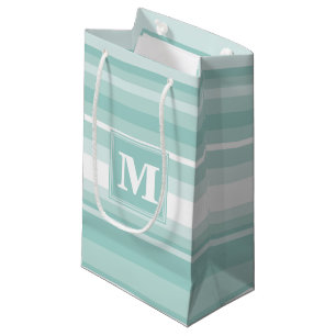 Monogram mint green stripes small gift bag