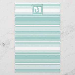 Monogram mint green stripes stationery
