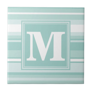 Monogram mint green stripes tile