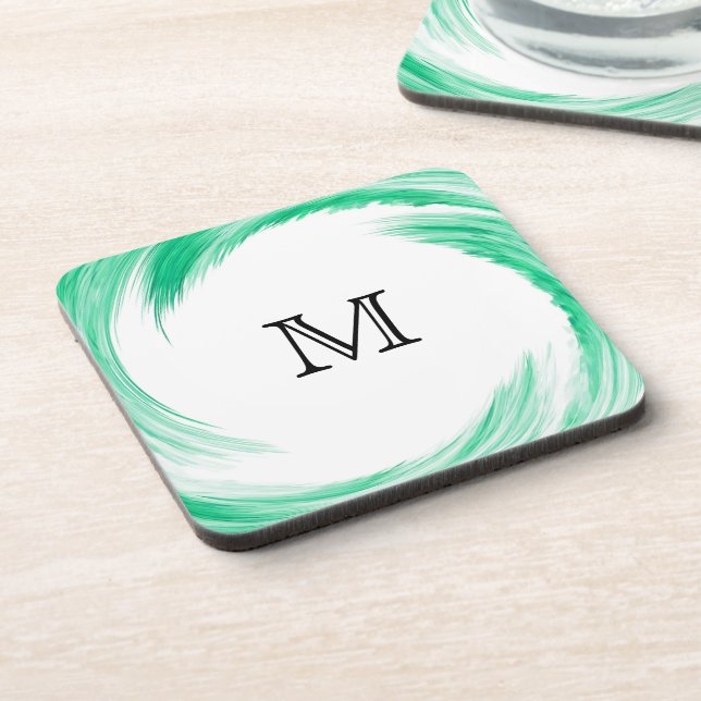 Monogram Mint Swirl Abstract Art Coaster (Left Side)