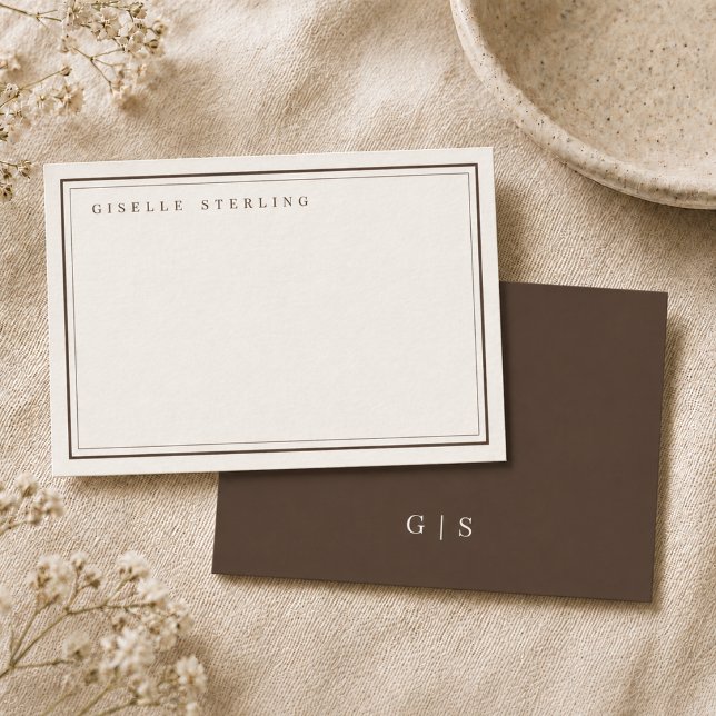 Monogram Mocha Brown Ivory Double Border Card (Creator Uploaded)