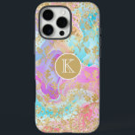 Monogram Modern Abstract Glitter Personalised iPhone 16 Pro Max Case<br><div class="desc">Monogram Modern Abstract Glitter Personalised iPhone 16 Pro Max Case Phone Case features a colourful abstract liquid art background in pink, purple, red and blue with a pattern of gold flowers and accented with faux gold glitter and personalised with your custom monogram in the centre. Perfect gift for her for...</div>