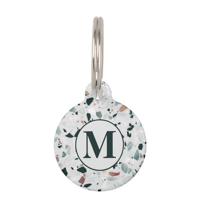 Monogram Modern Abstract Terrazzo Pattern Pet Tag (Front)