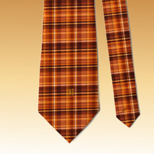 Monogram Modern Autumn-Fall Plaid Pattern Necktie