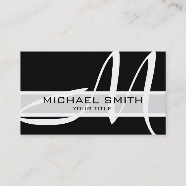 Monogram Modern Black Background Business Card (Front)