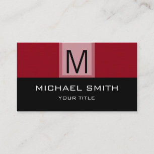 Monogram Modern Black & Barn red Background Business Card