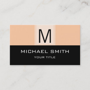 Monogram Modern Black & Deep Peach Background Business Card