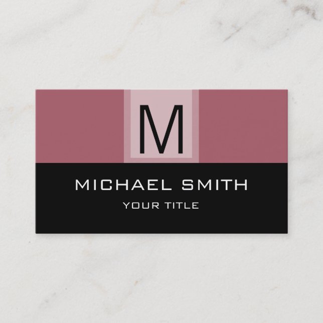 Monogram Modern Black & Deep Puce Background Business Card (Front)